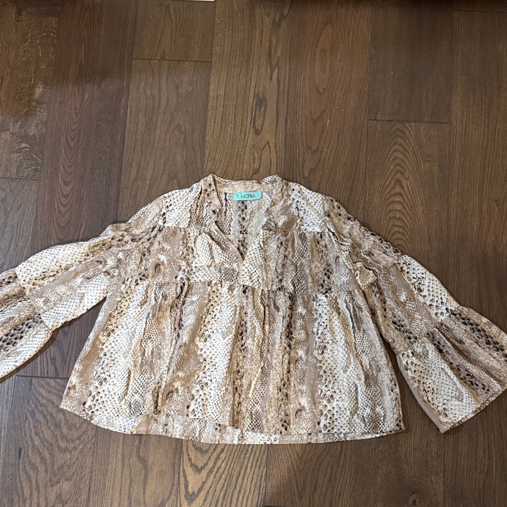 Karlie Snake Print Top in Brown and Cream